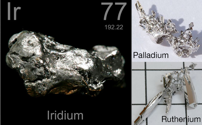 Among the materials delivered to Earth by comets and asteroids are the platinum group elements, which include iridium, ruthenium, rhodium, palladium and osmium. These metals have a variety of unique properties.